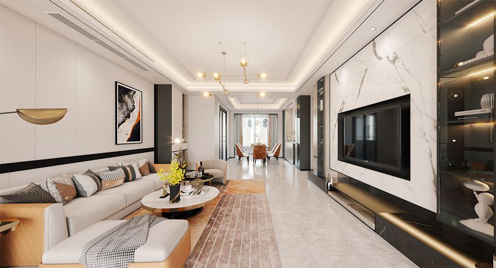佛山室内装修潘村公寓四居180平米-现代轻奢风格室内设计家装案例