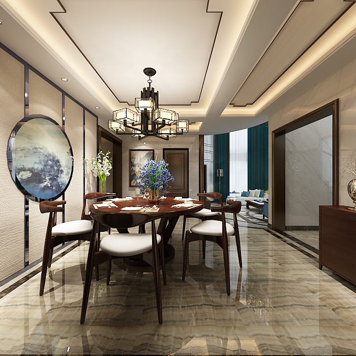 新中式风格别墅装修设计效果图-海琴水岸别墅365平米-别墅装修设计餐厅