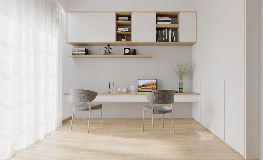 北欧简约风格室内装修设计效果图-保利珑门复式250平米-室内装修设计书桌