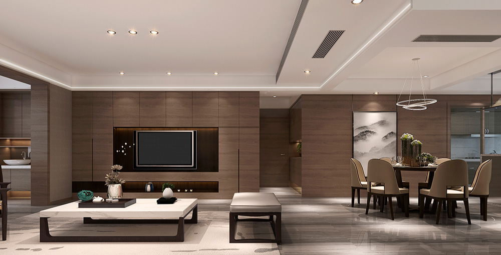 新中式风格室内装修设计效果图-美的桂畔君兰三居168平米-室内装修设计客厅