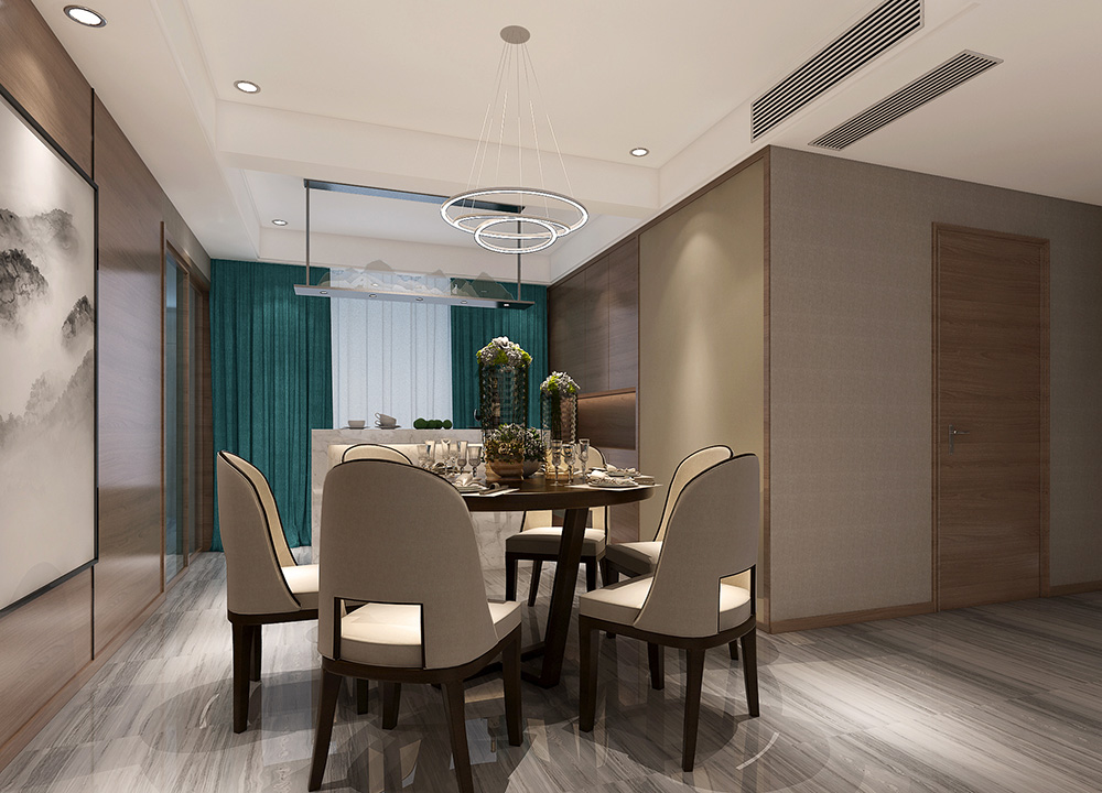 新中式风格室内装修设计效果图-美的桂畔君兰三居168平米-室内装修设计餐厅