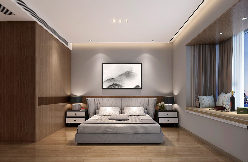 新中式风格室内装修设计效果图-美的桂畔君兰三居168平米-室内装修设计主卧